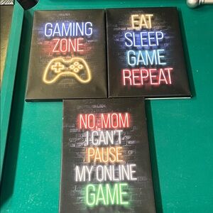 Neon Gamer Wall Art Set - Black and Multicolor